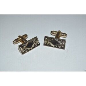 Vintage Mid Century Gold Tone Ornate Diamond Shape Western Cufflinks RARE
